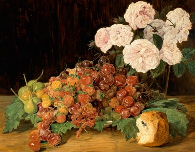 Natura morta con rose, fragole e pane da Ferdinand Georg Waldmuller