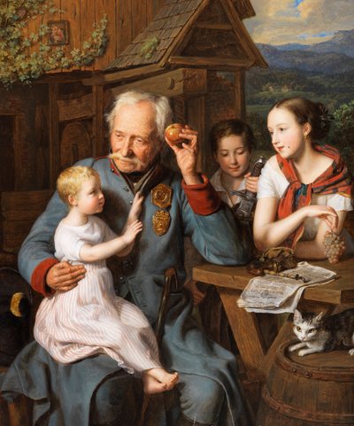 Un vecchio invalido con bambini da Ferdinand Georg Waldmuller