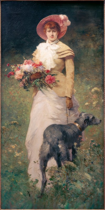 Donna con cane da Ferdinand Heilbuth