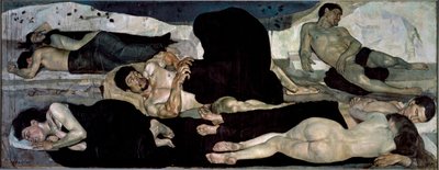 Di notte Gruppo di dormienti nudi, uno di loro in preda a un incubo da Ferdinand Hodler