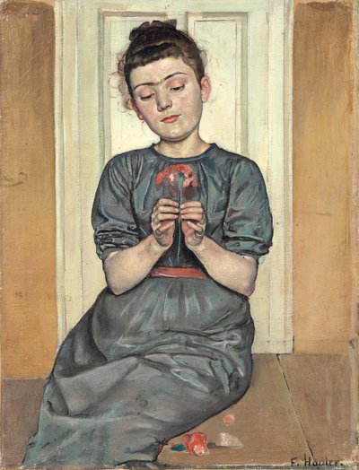 Ragazza che sistema i fiori Ragazza con garofano, c. 1886 da Ferdinand Hodler