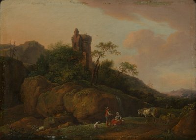 Rovine di castello con pastori e gregge da Ferdinand Kobell