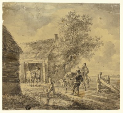 Fattoria con uomini e mucche da Ferdinand Kobell
