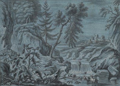 Paesaggio meridionale con cascata e capre, fine XVIII secolo da Ferdinand Kobell.
