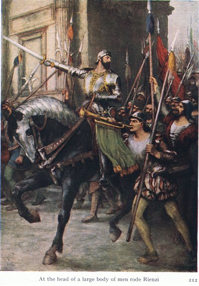 Alla testa del grande gruppo di uomini cavalcava Rienzi, illustrazione da The Stories of Wagner