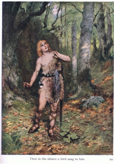 Poi nel silenzio un uccello cantò per lui, illustrazione da Le storie delle opere di Wagner pub. da George Harrap & Co Ltd 1932 da Ferdinand Lecke