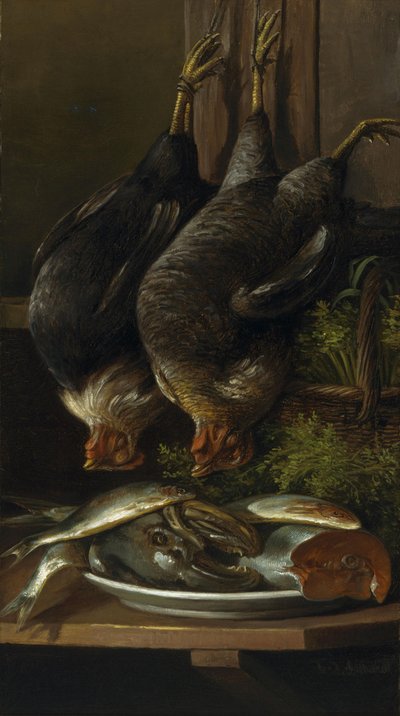 Natura morta con galline e pesci da Ferdinand Richardt