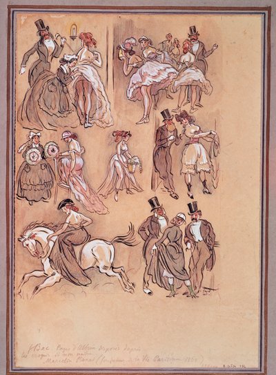 Secondo Impero Francese: tavola di moda per ballerini, cavaliere e gentiluomini eleganti (incisione) da Ferdinand Sigismund Bac