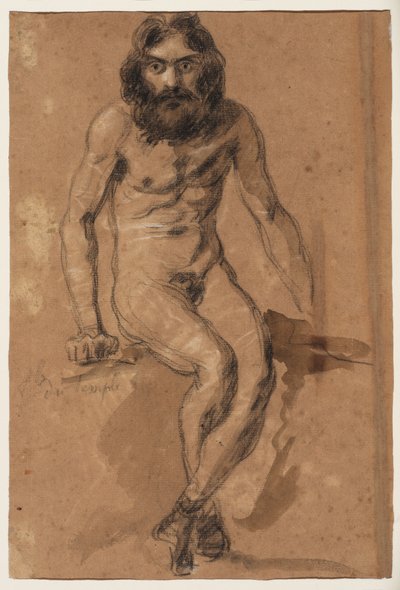 Cavalli che corrono (recto); Uomo barbuto nudo, seduto (verso), c.1800-1899 da Ferdinand Victor Eugene (after) Delacroix