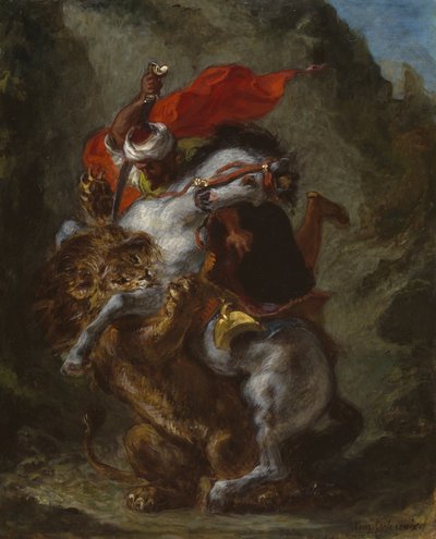 Cavaliere Arabo Attaccato da un Leone, 1849-50 da Ferdinand Victor Eugene Delacroix
