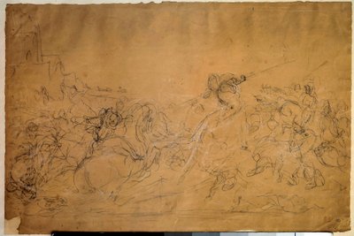 Scena di battaglia (disegno su carta salmone di Eugene Delacroix, XIX secolo, Museo del Louvre, Parigi) da Ferdinand Victor Eugene Delacroix