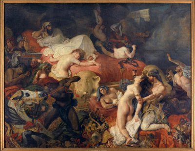 Morte di Sardanapalo. Sardanapalo, re assiro assediato dagli insorti, fece massacrare le sue mogli e i suoi cavalli prima di uccidersi da Ferdinand Victor Eugene Delacroix