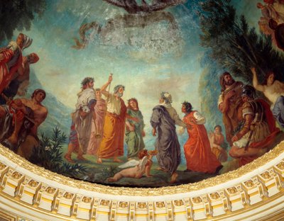 Discesa agli Inferi: Il poeta greco Omero, circondato dai poeti Ovidio, Stazio e Orazio, accoglie Dante portato da Virgilio. Pirro, con le sue armi, accompagna Annibale (dettaglio) da Ferdinand Victor Eugene Delacroix