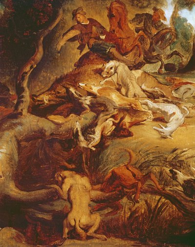 (dettaglio) La caccia al cinghiale, dopo un dipinto di Rubens, c.1840-50 da Ferdinand Victor Eugene Delacroix