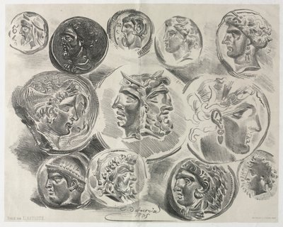 Foglio di dodici medaglie antiche, 1825 da Ferdinand Victor Eugene Delacroix
