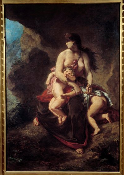 Furiosa Medea Medea uccide i suoi due figli in una grotta. Dipinto di Eugene Delacroix (1798-1863) da Ferdinand Victor Eugene Delacroix