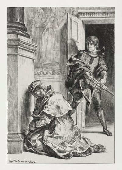 Amleto: Amleto tenta di uccidere il re da Ferdinand Victor Eugene Delacroix