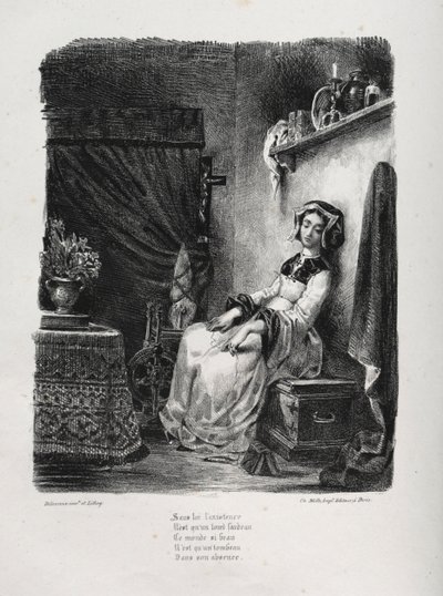 Illustrazioni per Faust: Margherita con la ruota, 1828 da Ferdinand Victor Eugene Delacroix