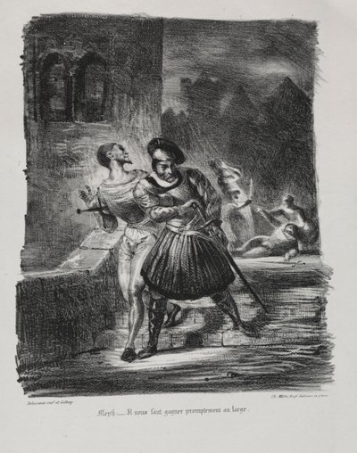 Illustrazioni per Faust: Mefistofele e Faust fuggono dopo il duello, 1828 da Ferdinand Victor Eugene Delacroix