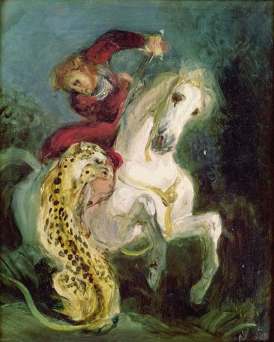 Giaguaro che attacca un cavaliere, c.1855 da Ferdinand Victor Eugene Delacroix