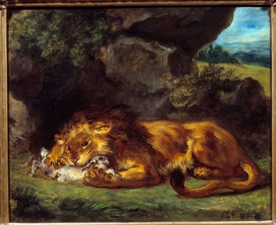 Leone che batte un coniglio da Ferdinand Victor Eugene Delacroix