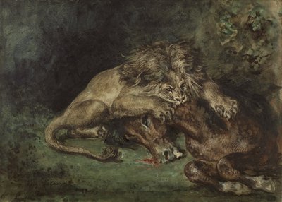 Leone che Divora un Cavallo, c. 1844 da Ferdinand Victor Eugene Delacroix