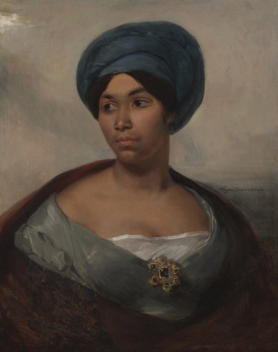 Ritratto di una donna con turbante blu da Ferdinand Victor Eugene Delacroix