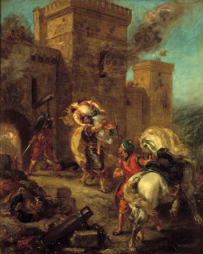Rebecca rapita dal Templare durante il sacco del castello di Frondeboeuf. Dal libro 