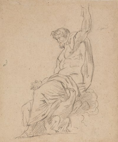 Figura seduta di un uomo, possibilmente Giove, su un