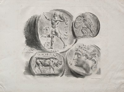 Foglio di quattro medaglie antiche, 1825 da Ferdinand Victor Eugene Delacroix