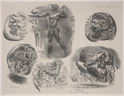 Foglio di Sei Medaglie Antiche da Ferdinand Victor Eugene Delacroix