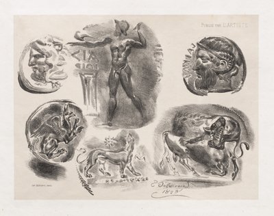 Foglio di sei monete antiche, 1825 da Ferdinand Victor Eugene Delacroix