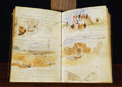 Schizzi di arabi, paesaggi del Marocco, folle arabe, Porta di Meknes e appunti scritti a mano ... da Ferdinand Victor Eugene Delacroix