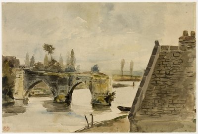 Il ponte vecchio di Nantes, 1827 circa (acquerello su carta vergata color crema) da Ferdinand Victor Eugene Delacroix