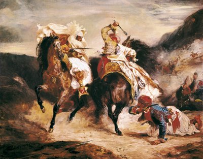 La lotta tra Giaour e Pasha. Ispirato dal poema di Lord Byron "Le Giaour". Pittura orientalista di Eugene Delacroix (1798-1863) da Ferdinand Victor Eugene Delacroix