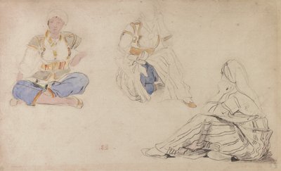 Tre studi di una ragazza marocchina seduta da Ferdinand Victor Eugene Delacroix