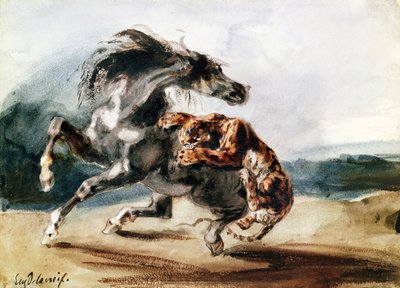 Tigre che attacca un cavallo selvaggio da Ferdinand Victor Eugene Delacroix