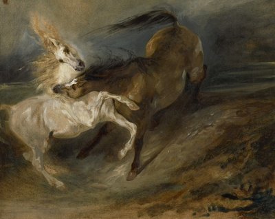 Due Cavalli che Combattono in un Paesaggio Tempestoso, c.1828 da Ferdinand Victor Eugene Delacroix