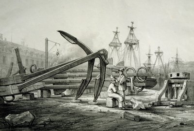 Ancore al cantiere navale, di Ferdinand Perrot, litografia da Ferdinand Victor Perrot