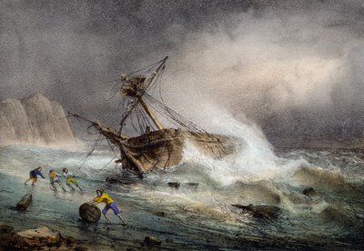 Brigantino arenato, litografia a colori di Ferdinand Perrot da Ferdinand Victor Perrot