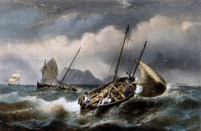Pesca delle sardine lungo la costa della Bretagna, litografia a colori di Ferdinand Perrot (1808-1841) da Ferdinand Victor Perrot