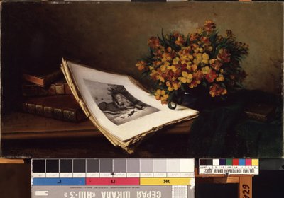 Natura morta con litografia da Ferdinand Wagner
