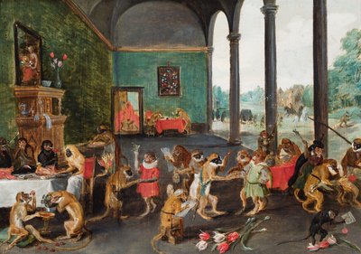 Un banchetto di scimmie (olio su tavola) da Ferdinand van Kessel