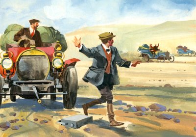 Gara automobilistica delle diecimila miglia (gouache su carta) da Ferdinando Tacconi