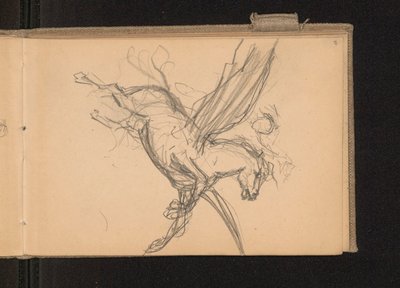 Pegaso con cavaliere in volo; verso: insieme alla scheda 18, note sui prezzi dei colori da Ferdynand Ruszczyc