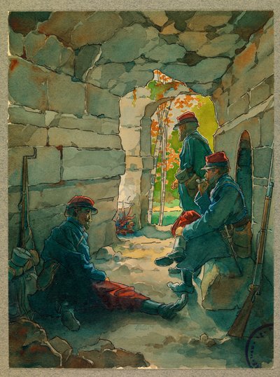 Soldati di fanteria a riposo, route de Vailly da Fernand Barbier
