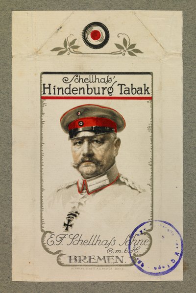 Ritratto di Hindenbourg su una confezione di tabacco da Fernand Barbier