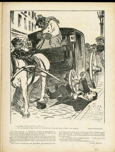 Illustrazione di Fernand Fau (1858-1919) in Le Rire, 29/02/08 - Mestieri, Trasporti, Incidenti Disastri, Carrozza Fiacre Cab - Cocchieri Fiacres da Fernand Fau