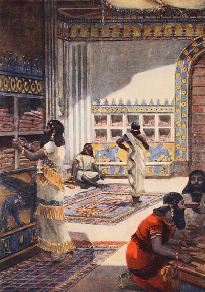 La famosa biblioteca del re Ashur-Bani-Pal, a Ninive, illustrazione da 