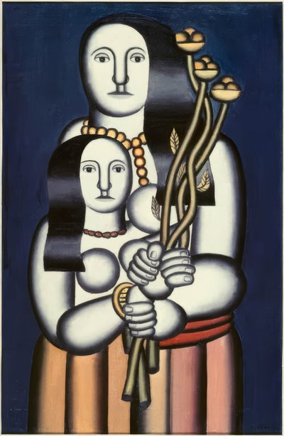 Due donne su sfondo blu da Fernand Leger